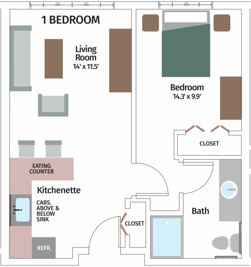 Village Apartment Floorplan 1 Bedroom